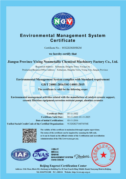La CINA Jiangsu Province Yixing Nonmetallic Chemical Machinery Factory Co., Ltd Certificazioni
